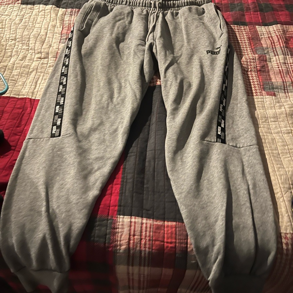 Puma Gray Joggers Elastic Waistband Tapered Fit